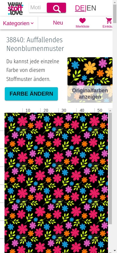 Stoffseite mit den übernommenen neuen Farben